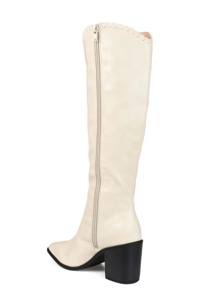 Journee Collection Daria Whipstitch Tall Vegan Leather Western Boot In Bone