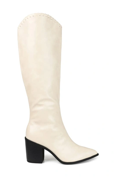 Journee Collection Daria Whipstitch Tall Vegan Leather Western Boot In Bone