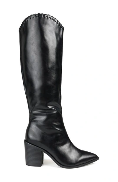 Journee Collection Daria Whipstitch Tall Vegan Leather Western Boot In Black