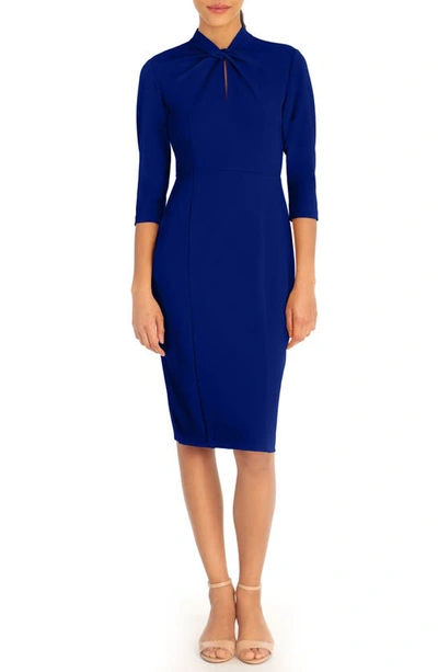 Shop Donna Morgan Crepe Three-quarter Sleeve Sheath Dress In Sodalite Blue