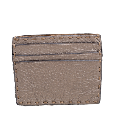 Pre-owned Fendi Grey Selleria Leather Card Holder