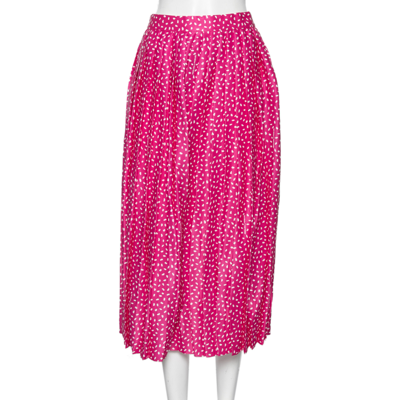 Pre-owned Off-white Pink Printed Satin Plisse Wide Leg Culottes M