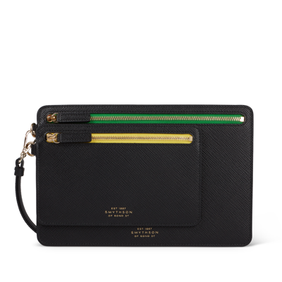 Shop Smythson Double Zip Case With Strap In Panama In Black