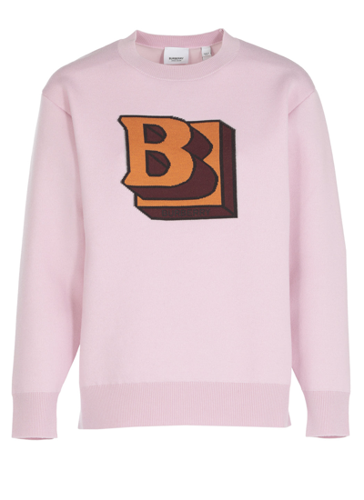 Shop Burberry Logo Embroidered Ribbed Sweater In Pink