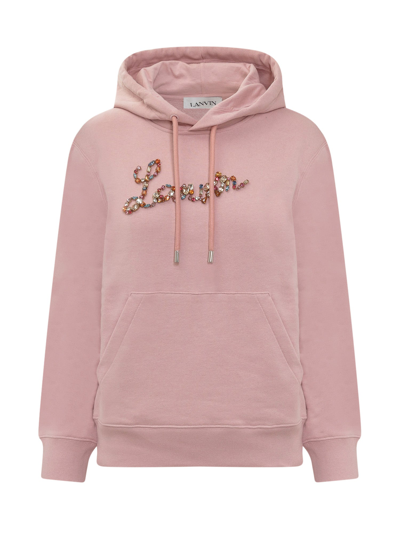 Shop Lanvin Logo Embellished Drawstring Hoodie In Pink