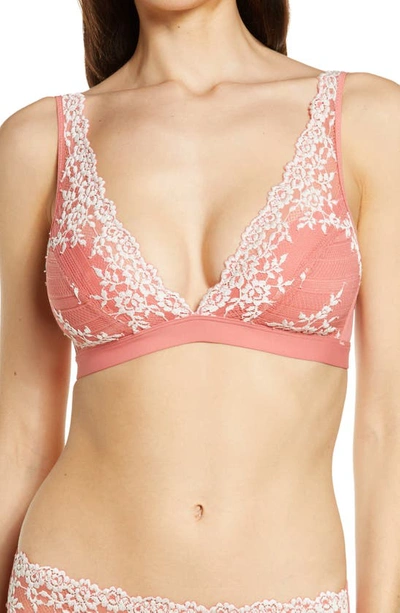 Shop Wacoal Embrace Lace Wire Free Bralette In Faded Rose/white Sand