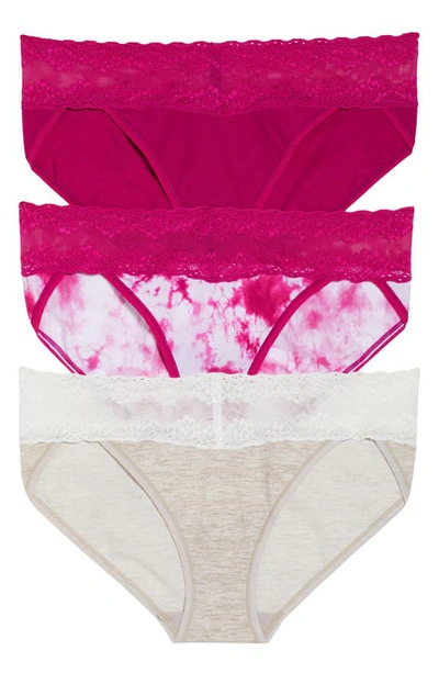 Shop Natori Bliss Perfection 3-pack Bikini Briefs In Berry/ Tie Dye/ Heather Grey