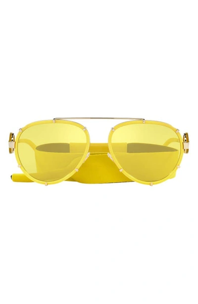 Shop Versace 61mm Pilot Sunglasses In Yellow/ Yellow Mirror Gold