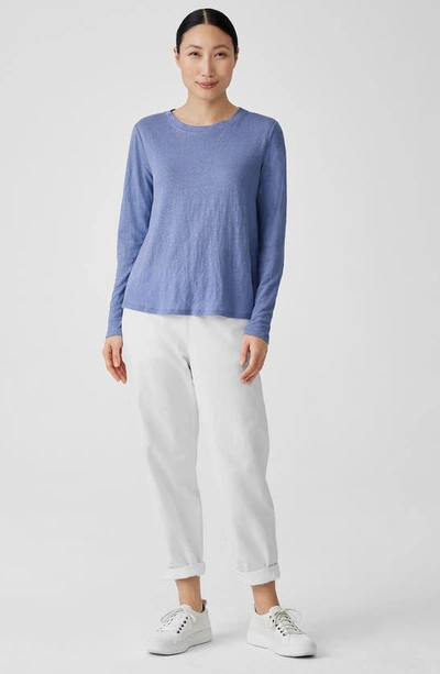 Shop Eileen Fisher Organic Linen Long Sleeve T-shirt In Delphine