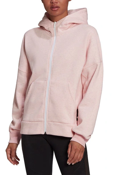 Shop Adidas Originals Studio Lounge Fleece Hooded Full-zip Sweatshirt In Botanic Pink Melange
