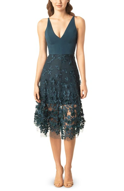 Shop Dress The Population Darleen V-neck Embroidered Mesh Cocktail Dress In Peacock Blue