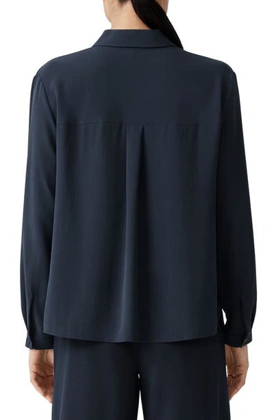 Shop Eileen Fisher Classic Collar Easy Silk Button-up Shirt In Ocean