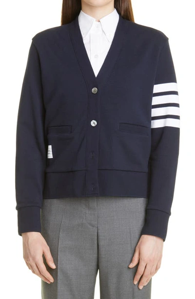 Shop Thom Browne 4-bar Cotton Cardigan In Navy