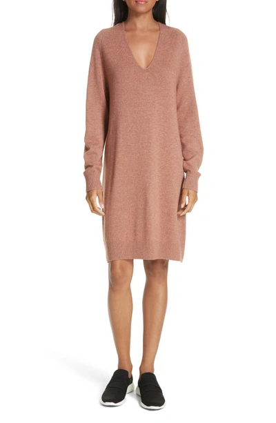 Shop Vince Deep V-neck Sweater Dress In Vintage Rose