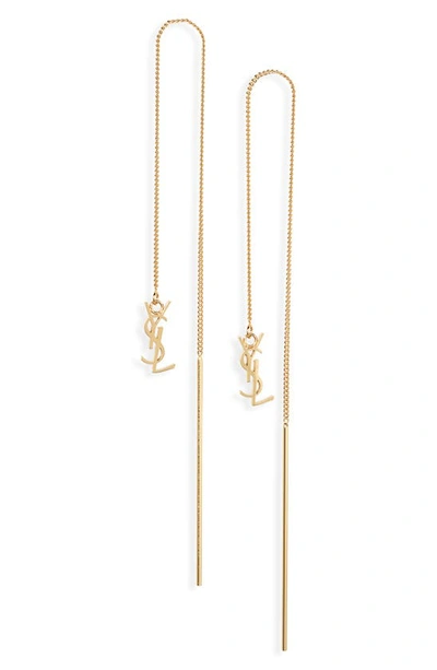 Shop Saint Laurent Ysl Chain Threader Earrings In Gold