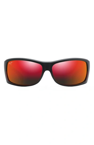 Shop Maui Jim Equator 64.5mm Polarized Sunglasses In Matte Black With Red