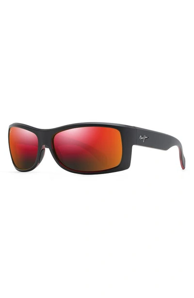 Shop Maui Jim Equator 64.5mm Polarized Sunglasses In Matte Black With Red