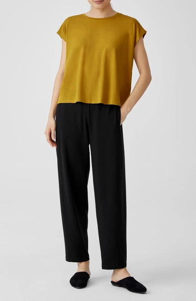 Shop Eileen Fisher Crewneck Boxy Stretch Jersey T-shirt In Mustard Seed