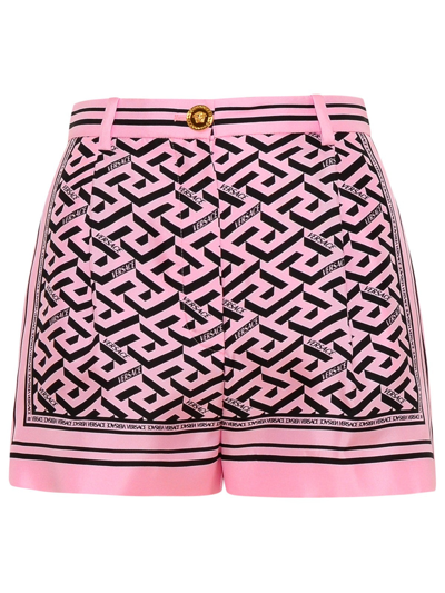 Shop Versace La Greca Printed Shorts In Pink