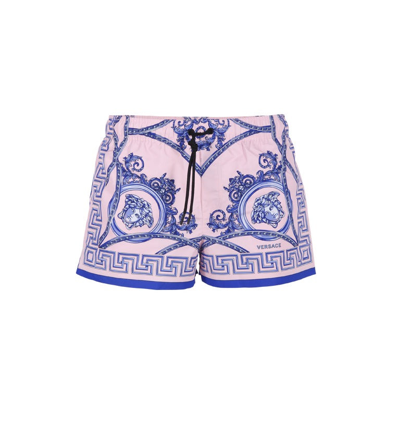 Shop Versace Printed Drawstring Swim Shorts In Multi