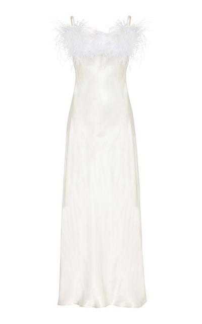 Shop Sleeper Women's Boheme Feather-trimmed Satin Slip Dress In White