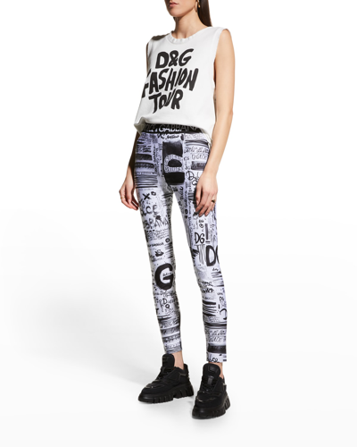Shop Dolce & Gabbana Logo-print Banded Leggings In White Prt