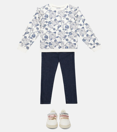 Shop Tartine Et Chocolat Floral Cotton Sweater In Indigo