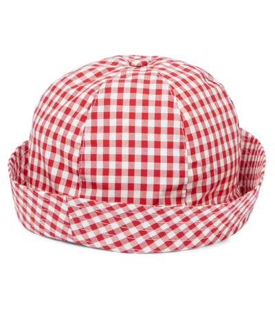Shop Monnalisa Baby Gingham Cotton Sun Hat In Panna+rosso