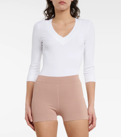 Shop Alaïa High-rise Knit Shorts In Bois De Rose