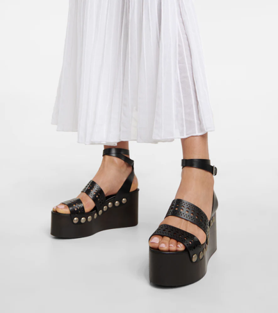 Shop Alaïa Leather Wedge Sandals In Blue