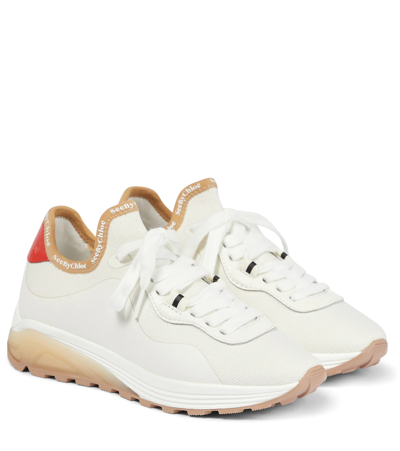 Shop See By Chloé Brett Leather-trimmed Sneakers In White