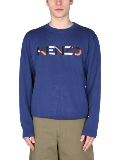 Shop Kenzo Sweater With Embroidered Logo In Blue