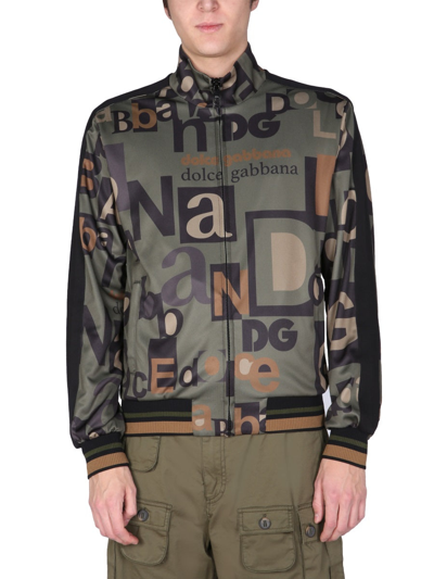 Shop Dolce & Gabbana Sweatshirt With All Over Logo Print In Military Green