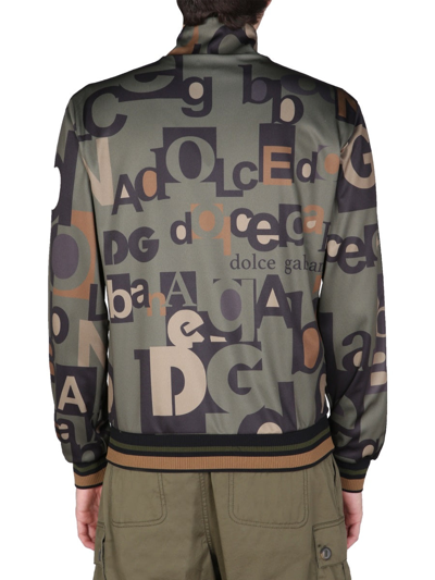 Shop Dolce & Gabbana Sweatshirt With All Over Logo Print In Military Green