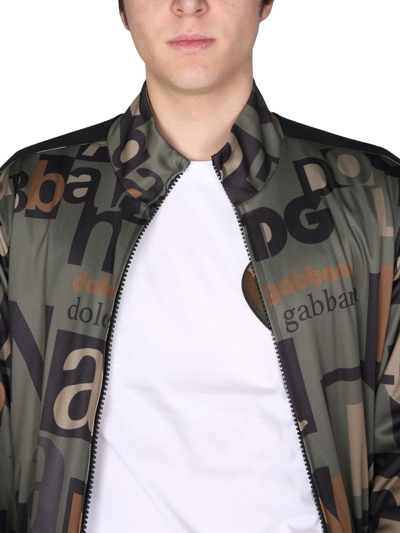 Shop Dolce & Gabbana Sweatshirt With All Over Logo Print In Military Green