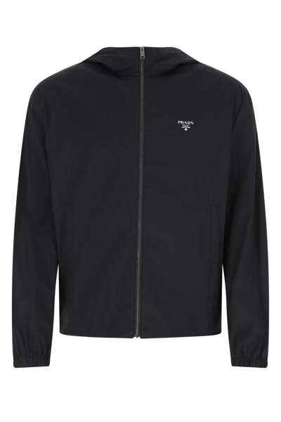 Shop Prada Logo Printed Zipped Jacket In Black