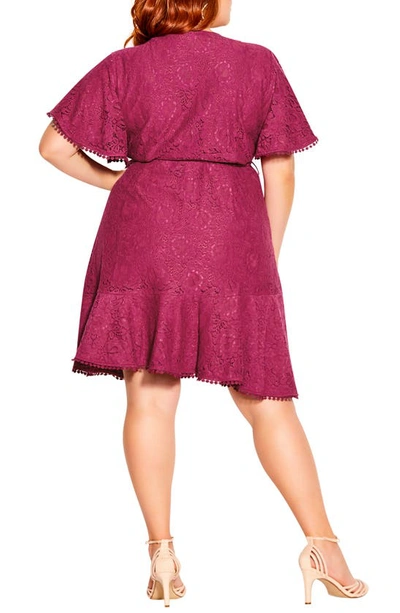 Shop City Chic Lace Faux Wrap Minidress In Summer Punch