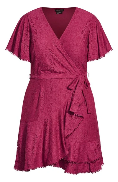 Shop City Chic Lace Faux Wrap Minidress In Summer Punch
