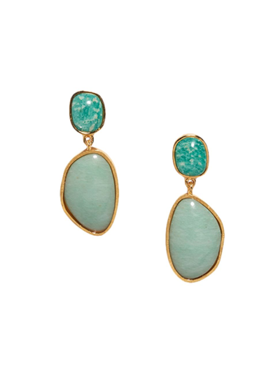Shop Lizzie Fortunato Concha 18k Gold-plated, Amazonite & Green Aventurine Drop Earrings In Blue
