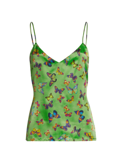 Shop L Agence Women's Jane Printed Silk Camisole Top In Pop Green Multi Flutter