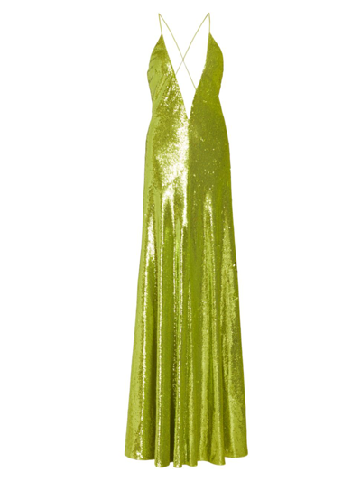 Shop Halston Women's Kiara Sequin V-neck Gown In Neon Green