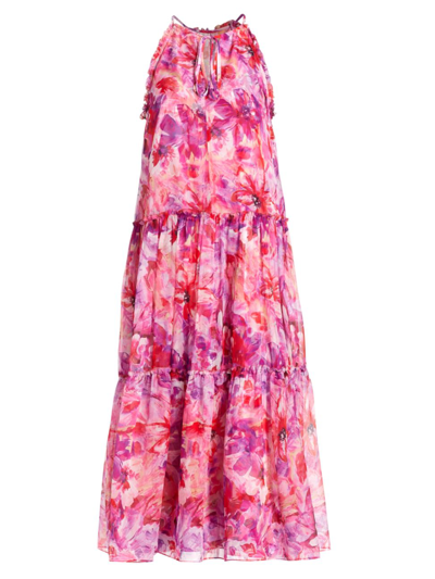 Shop Marchesa Notte Women's Floral Chiffon Dress In Pink Multi