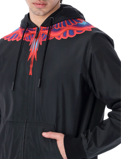 Shop Marcelo Burlon County Of Milan Curves Wings Nylon Hooded Jacket In Black Red
