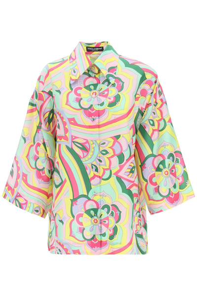 Shop Dolce & Gabbana 60s Print Silk Shirt In Stanni 60 Multicol (green)