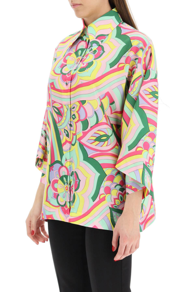 Shop Dolce & Gabbana 60s Print Silk Shirt In Stanni 60 Multicol (green)