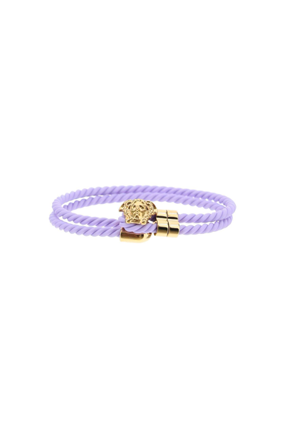 Shop Versace Rubber Medusa Woven Bracelet In Orchid Oro  (purple)