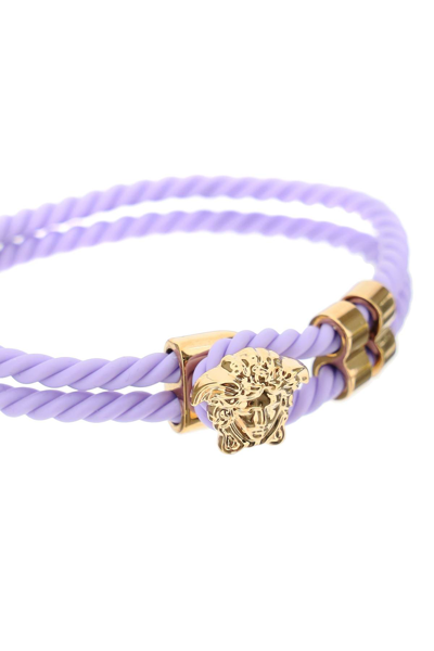 Shop Versace Rubber Medusa Woven Bracelet In Orchid Oro  (purple)