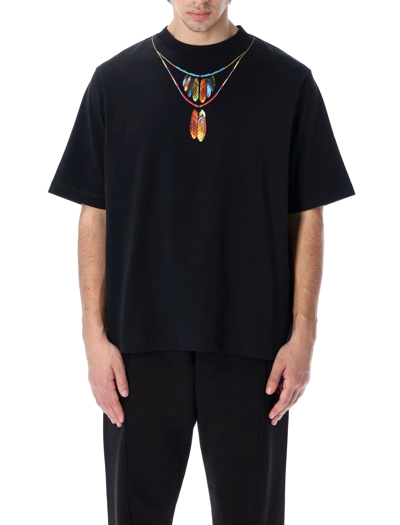Shop Marcelo Burlon County Of Milan Marcelo Burlon Feathers Necklace T-shirt In Black