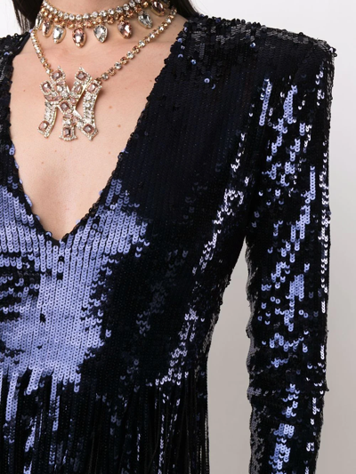 Shop Philipp Plein Sequin-embellished V-neck Mini Dress In Blue