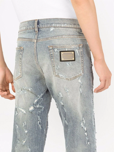 Shop Dolce & Gabbana Mid-rise Distressed Straight Leg Jeans In Blau